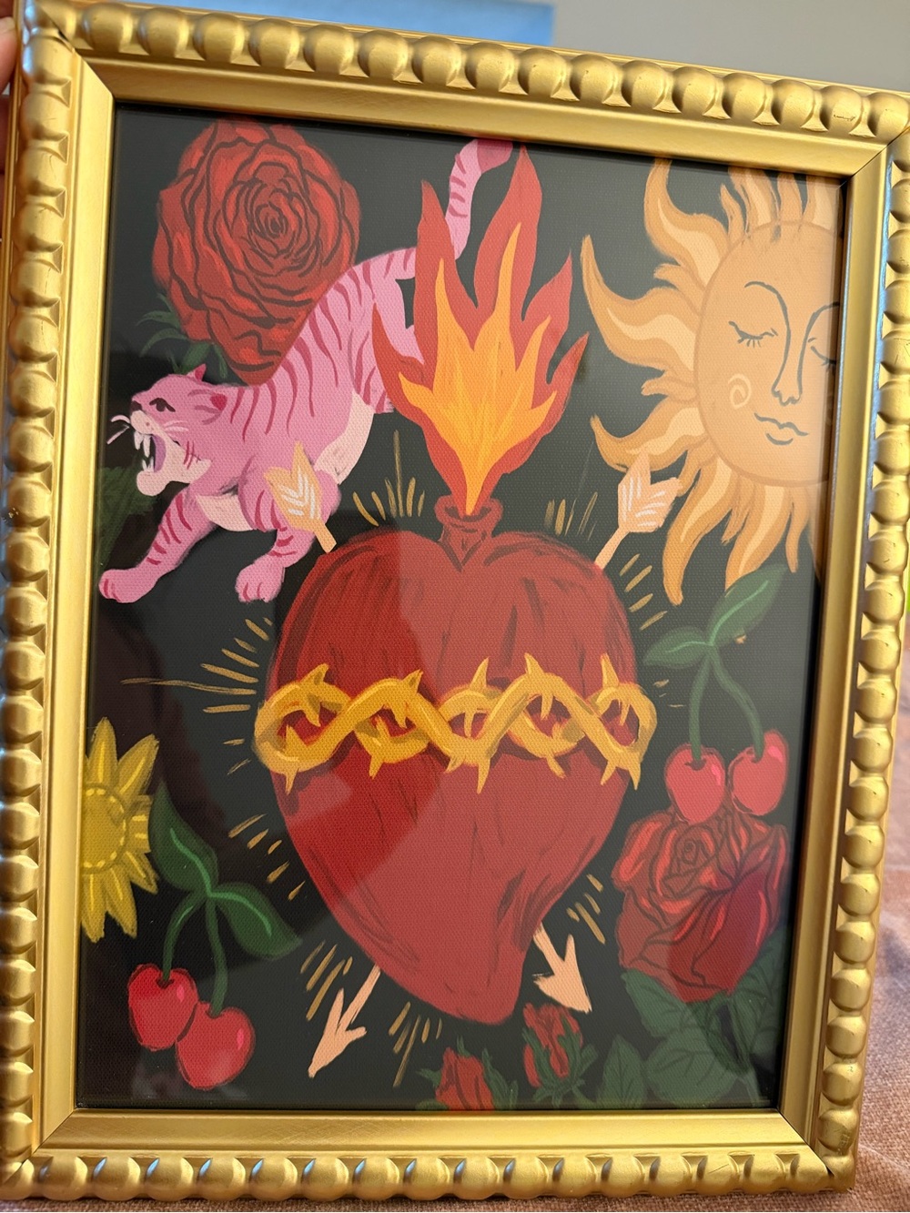 Sapna Shah Viral Sacred Heart Framed Art Print Tiger Maximalist Dopamine Decor
